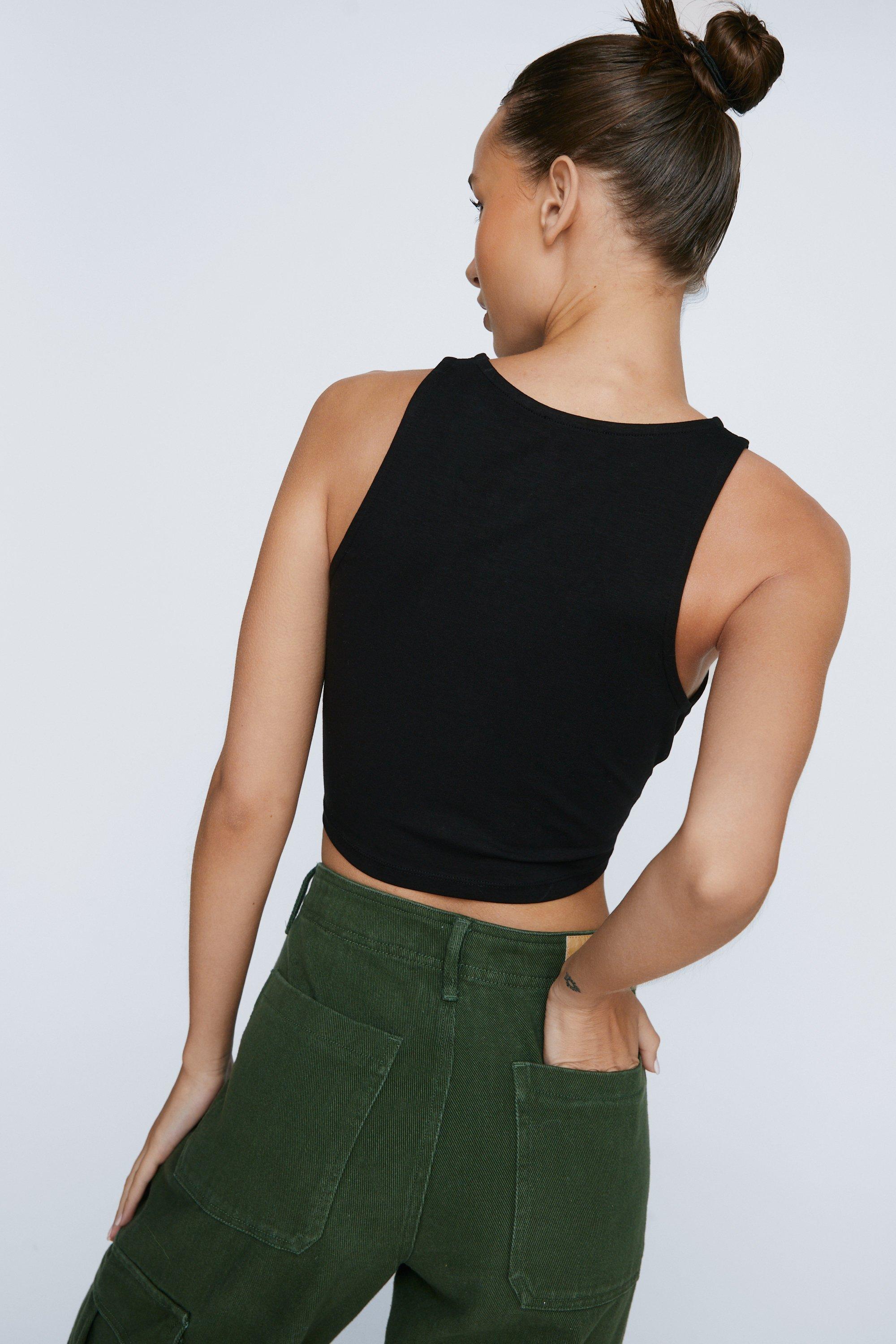 Petite Lace Up Front Cropped Tank Top