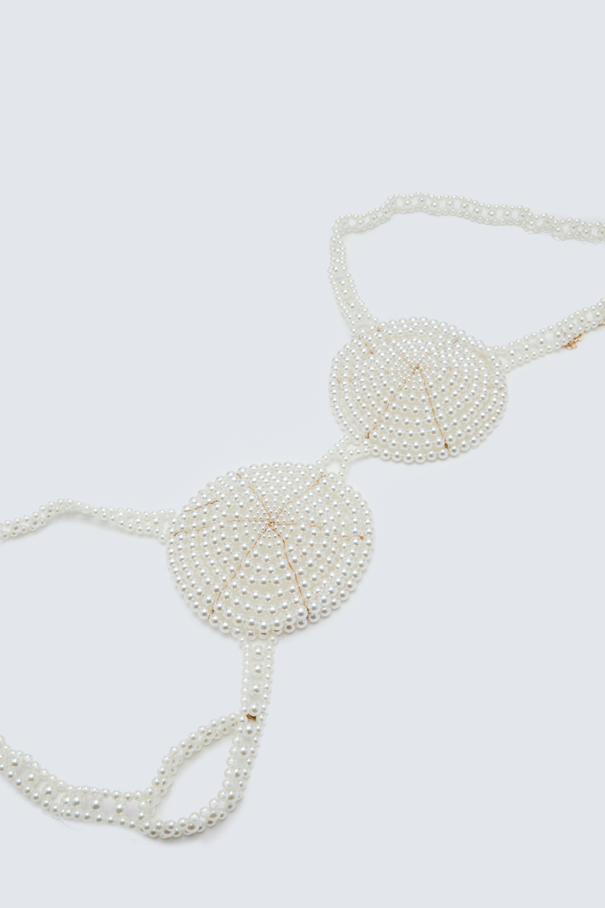 White Pearl Bead Embellished, Full Figure Bra 36DDD -  New Zealand