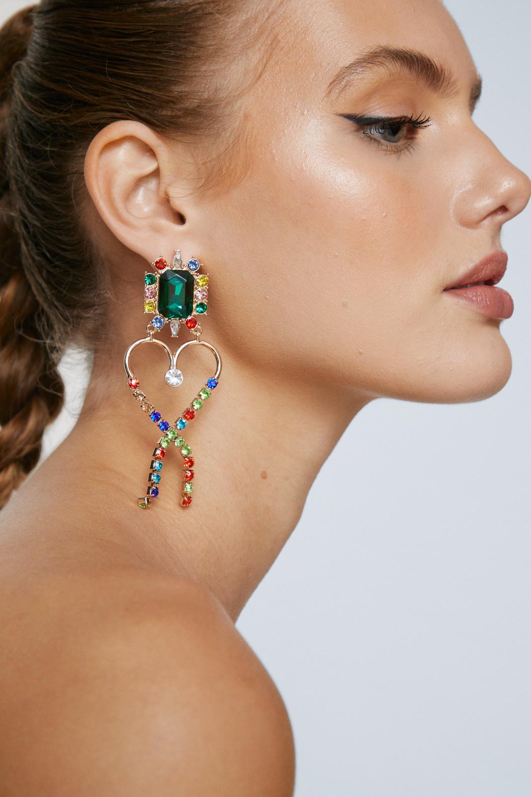 Multi Diamante Heart Jewel Earrings  image number 1