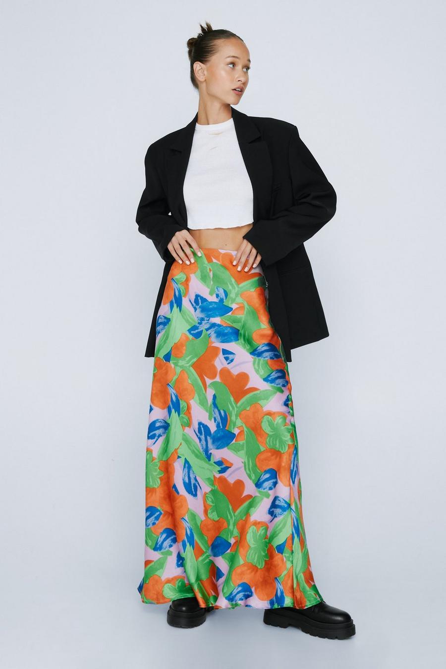 Petite Floral Print Satin Maxi Slip Skirt