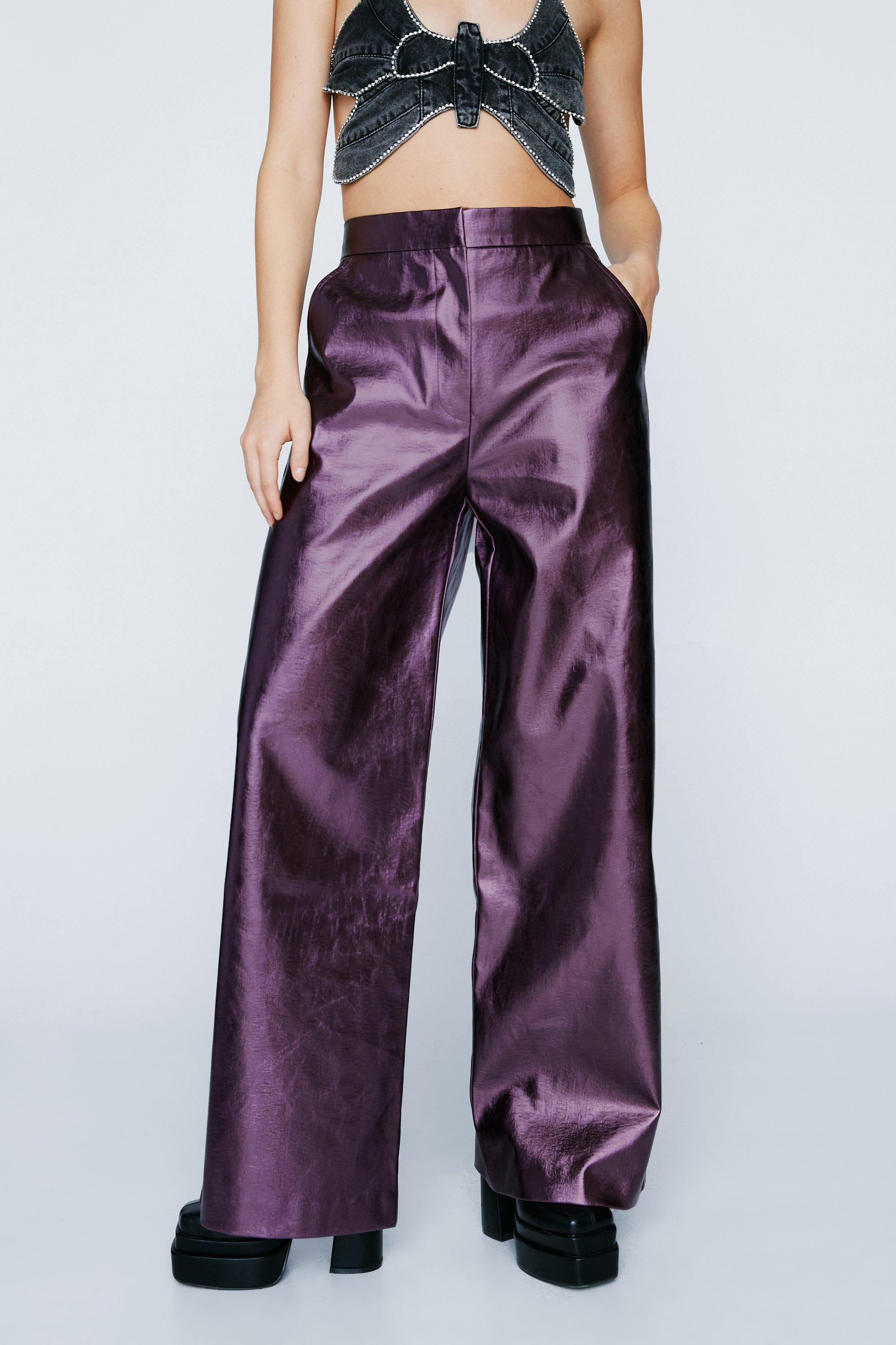 Faux Leather Straight Leg Metallic Pants