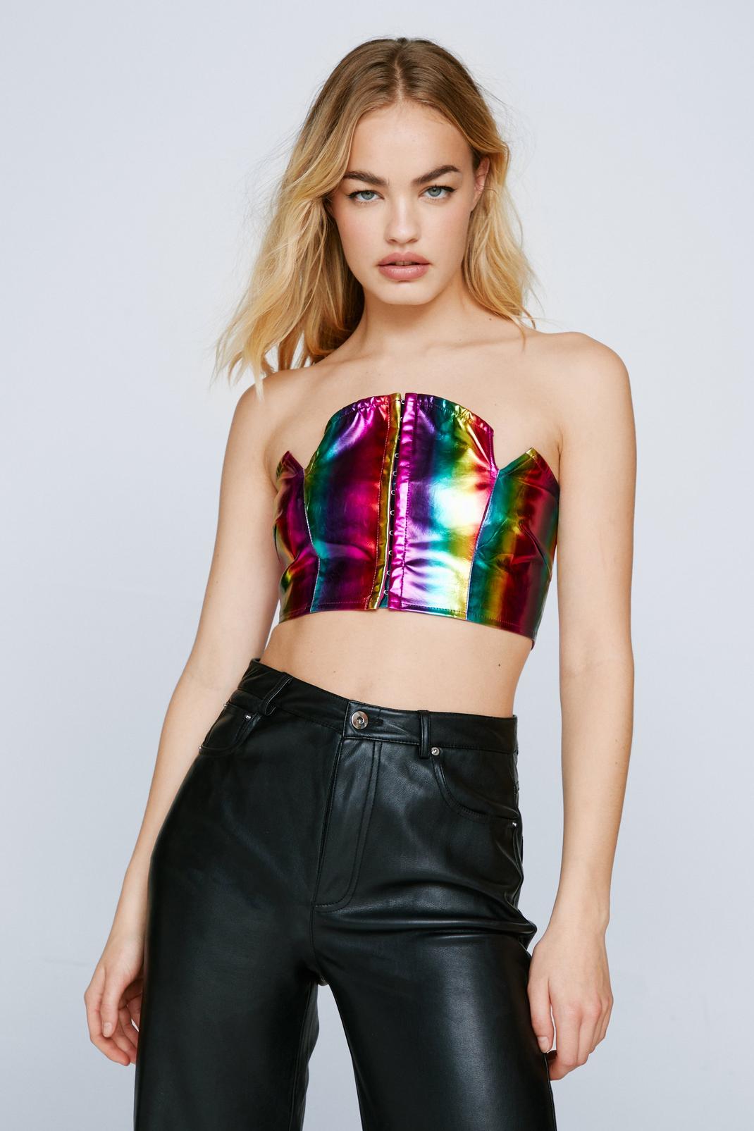 Multi Faux Leather Hook And Eye Bandeau Top image number 1