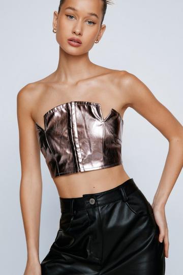 Faux Leather Hook And Eye Bandeau Top silver