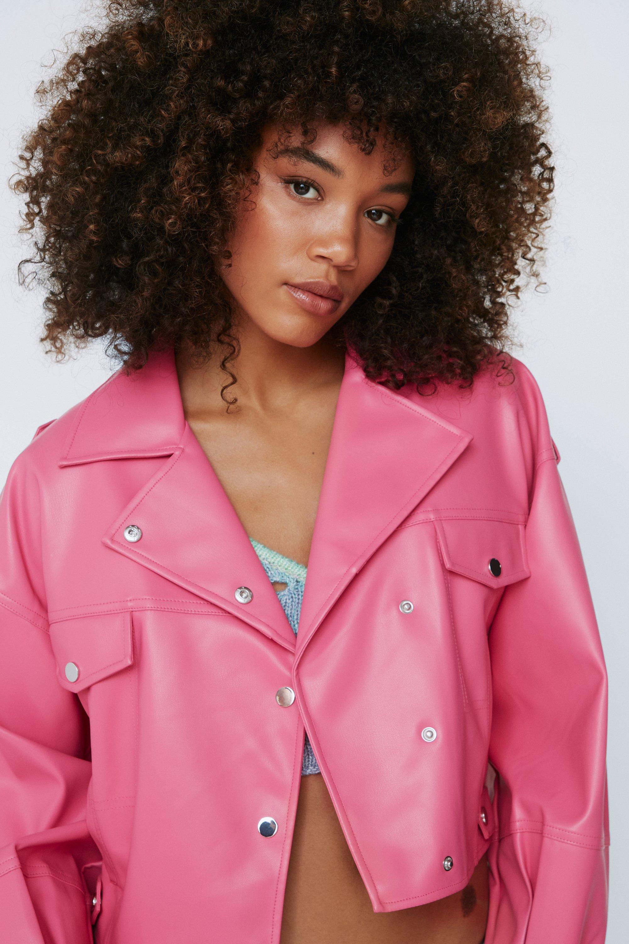 Pink leather hotsell jacket bershka