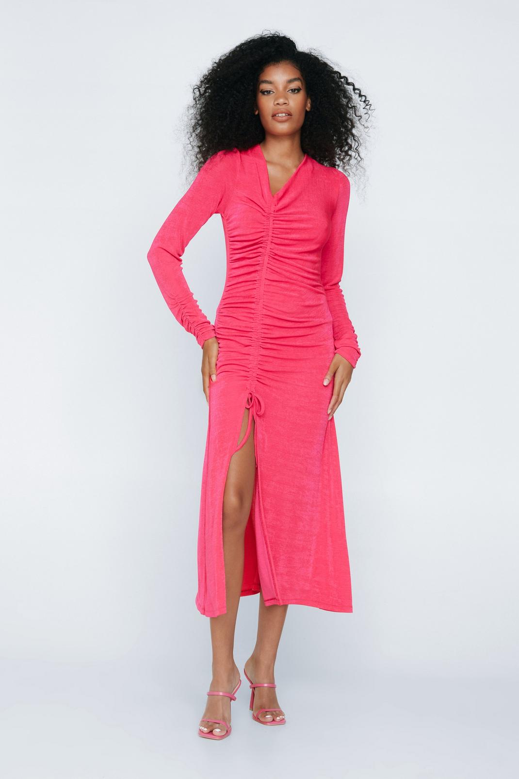 Pink Ruched Front Going Out Maxi Dress image number 1