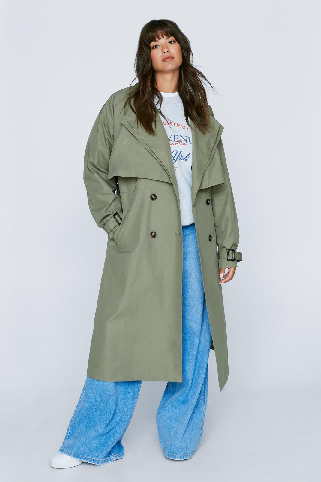 Khaki Plus Size Premium Double Layer Twill Trench image number 1