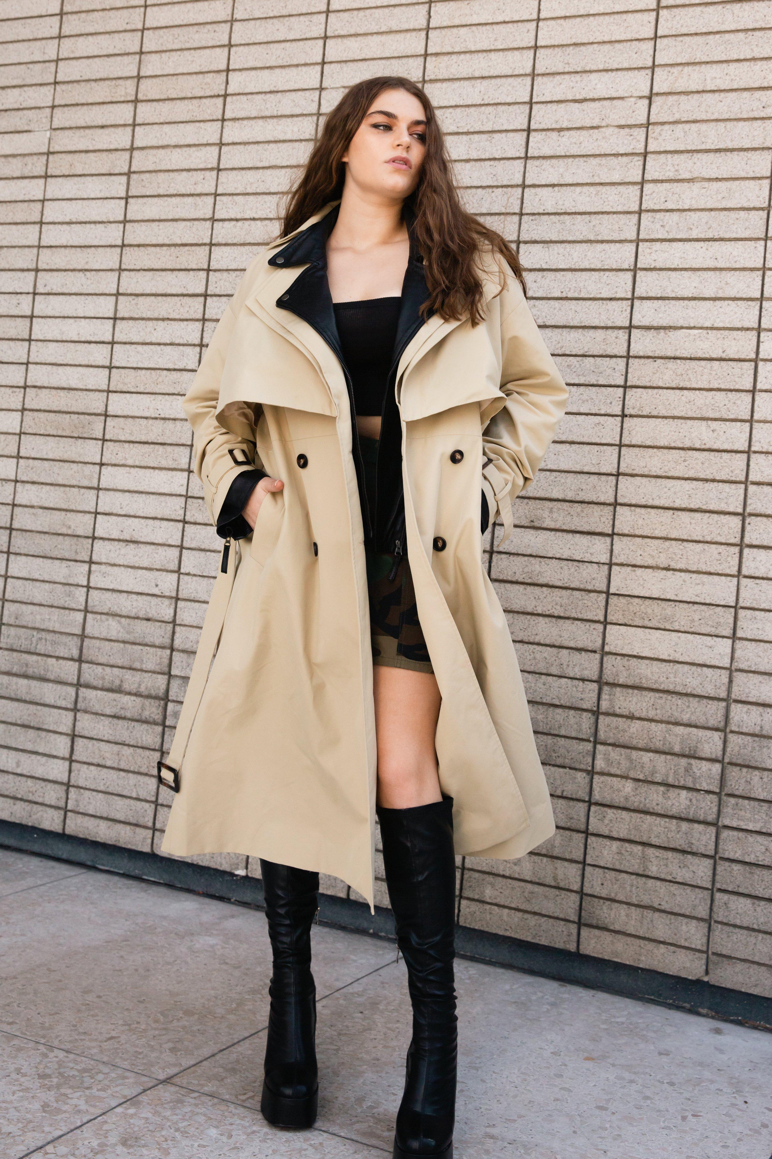 Plus Size Premium Double Layer Twill Trench Coat