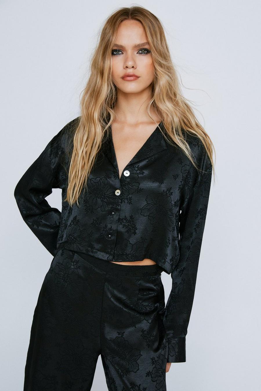 Satin Jacquard Relaxed Cropped Shirt