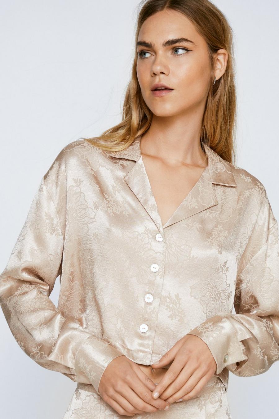 Satin Jacquard Relaxed Cropped Shirt