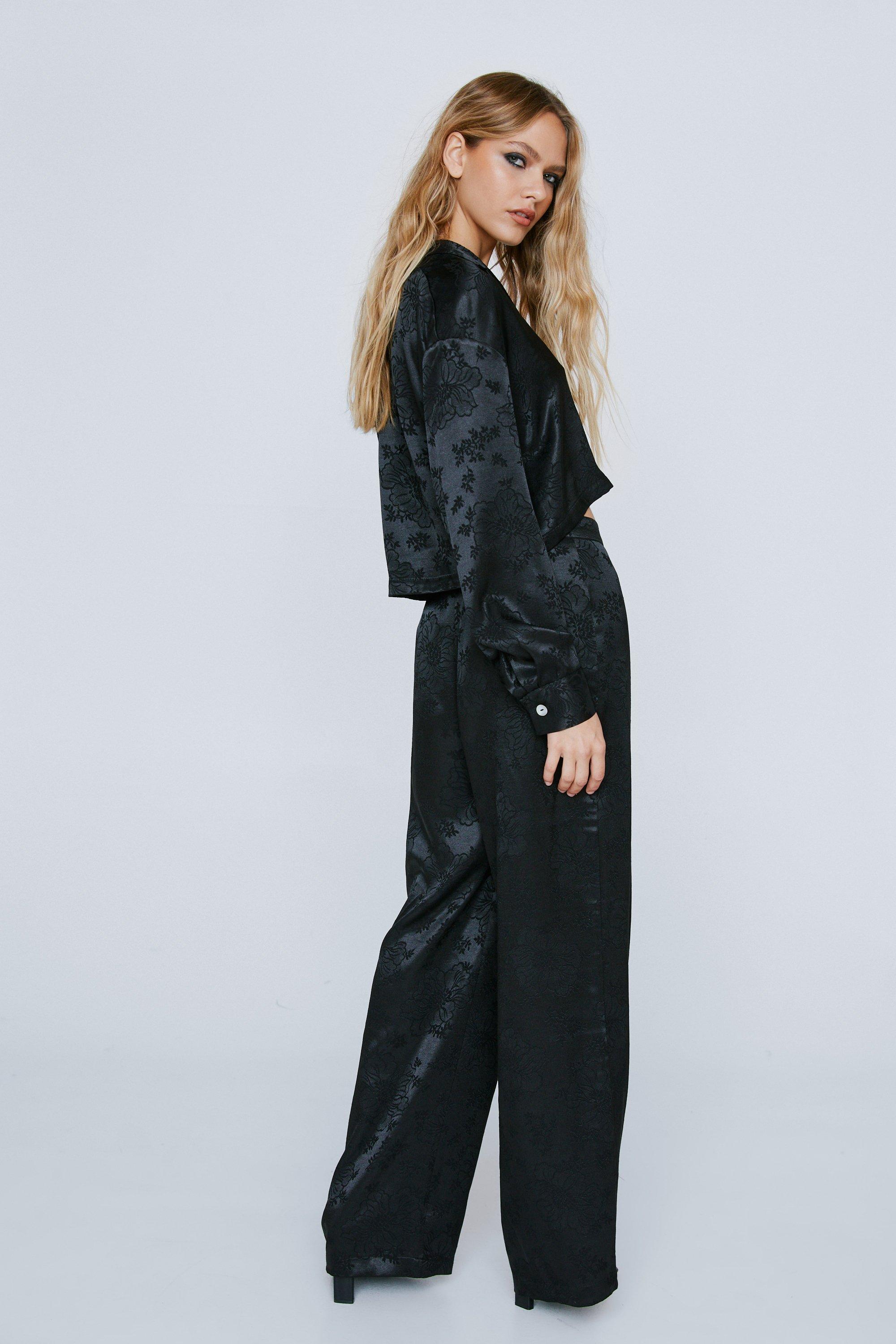 Satin Jacquard Wide Leg Trousers