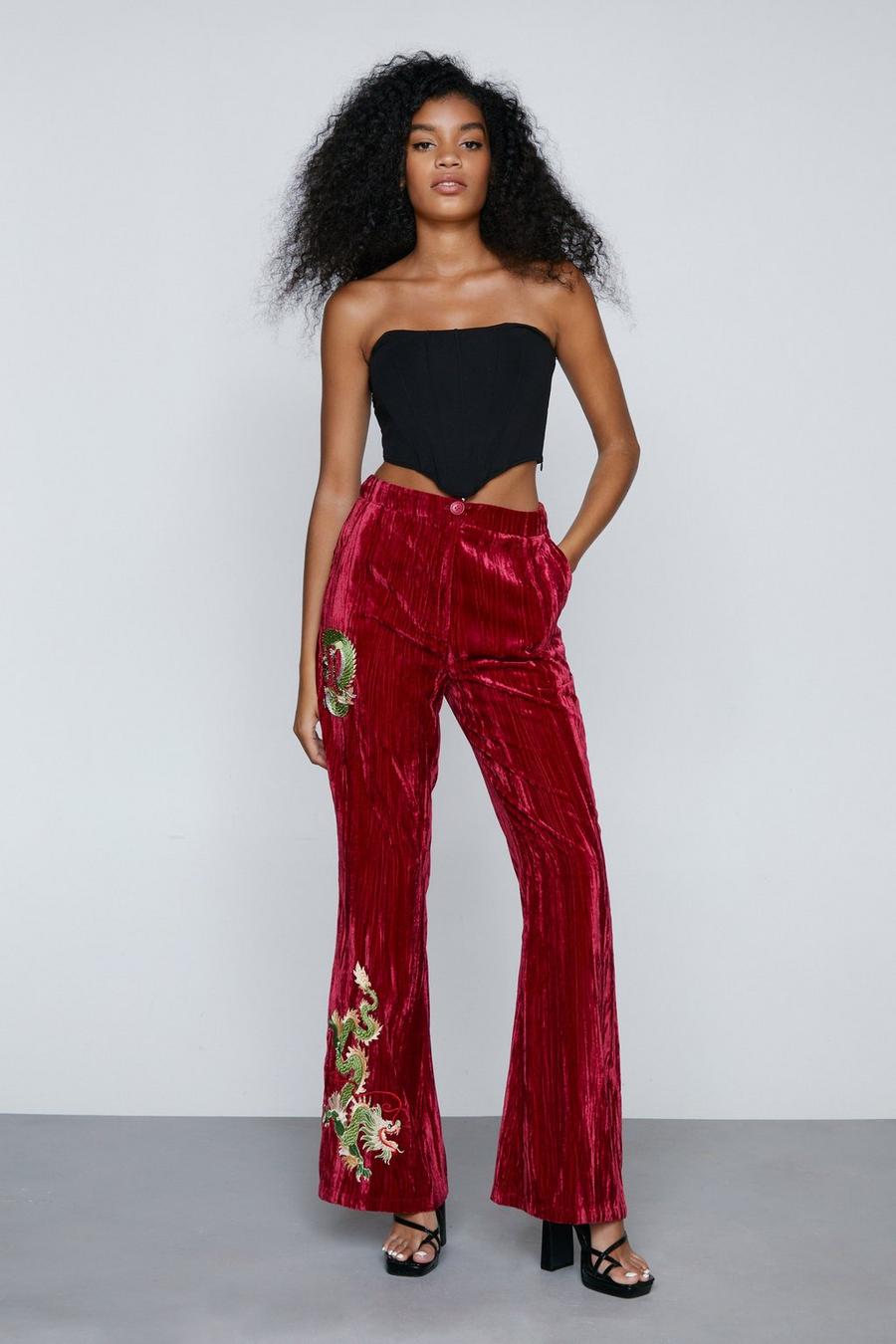 Premium Embroidered Velvet Flare Trouser