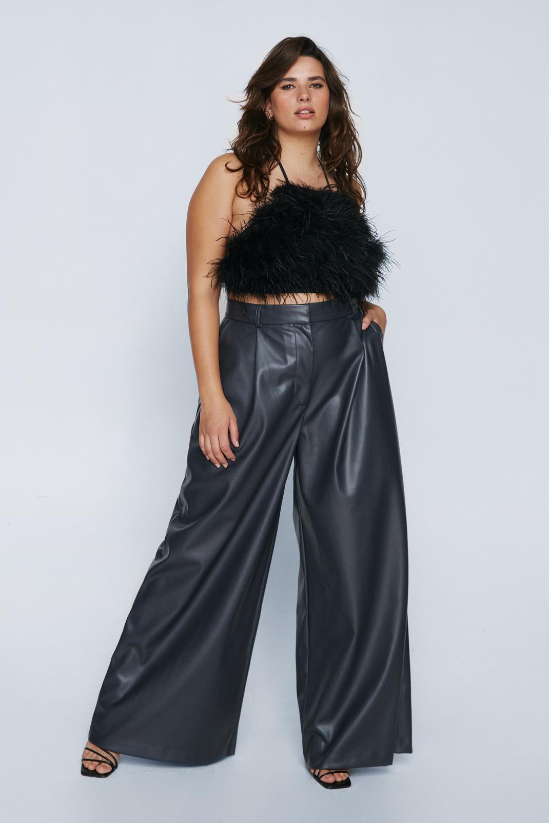 Charcoal Plus Size Faux Leather Wide Leg Pants image number 1