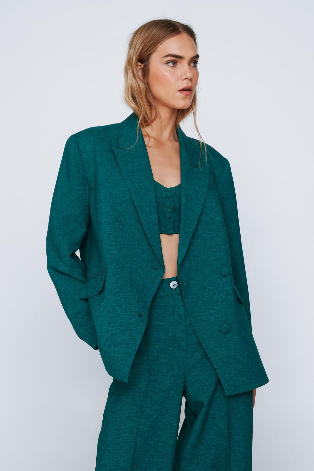 Green Asymmetric Co-ord Single Breasted Blazer image number 1