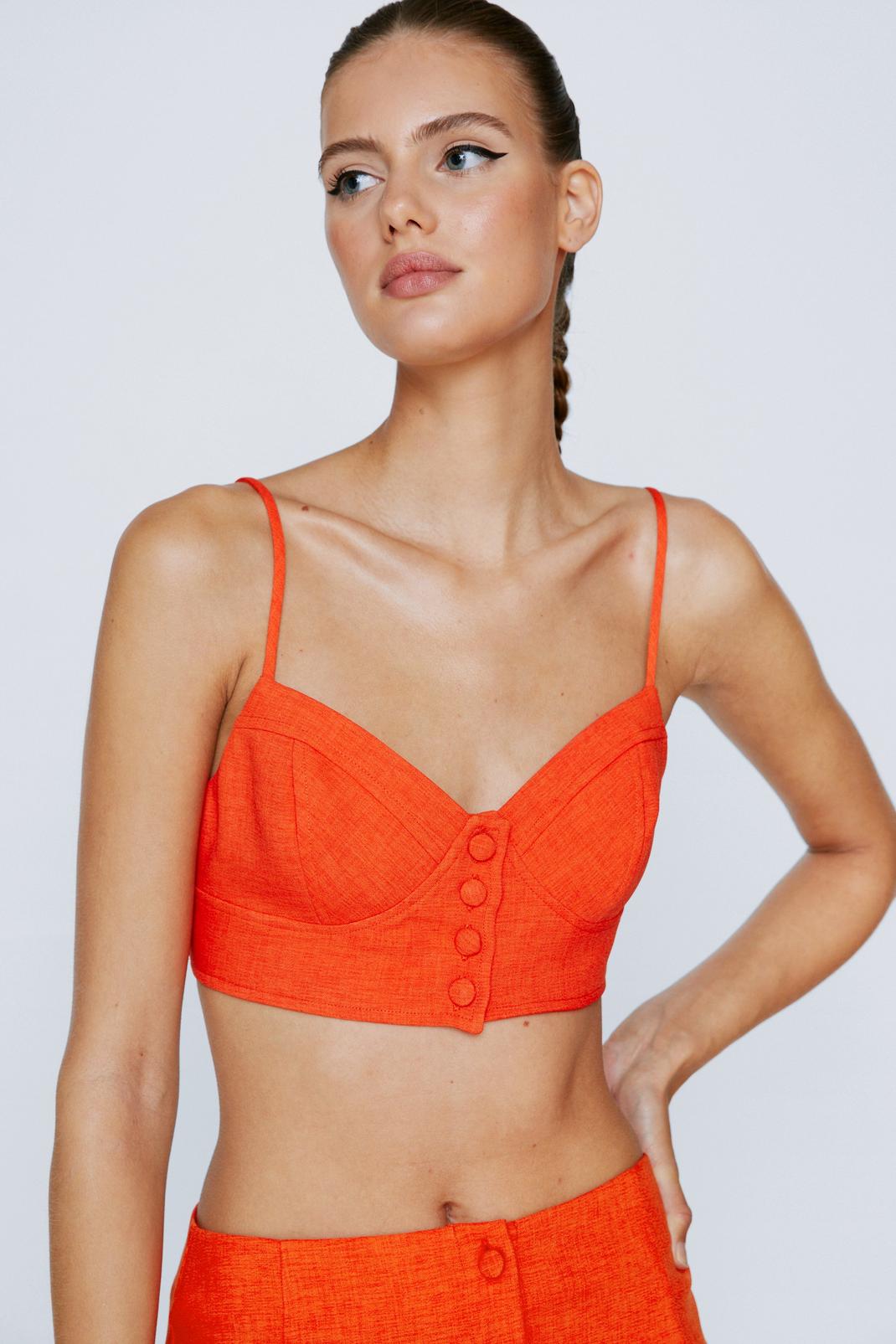 Orange Tailored Button Front Bralette Top image number 1