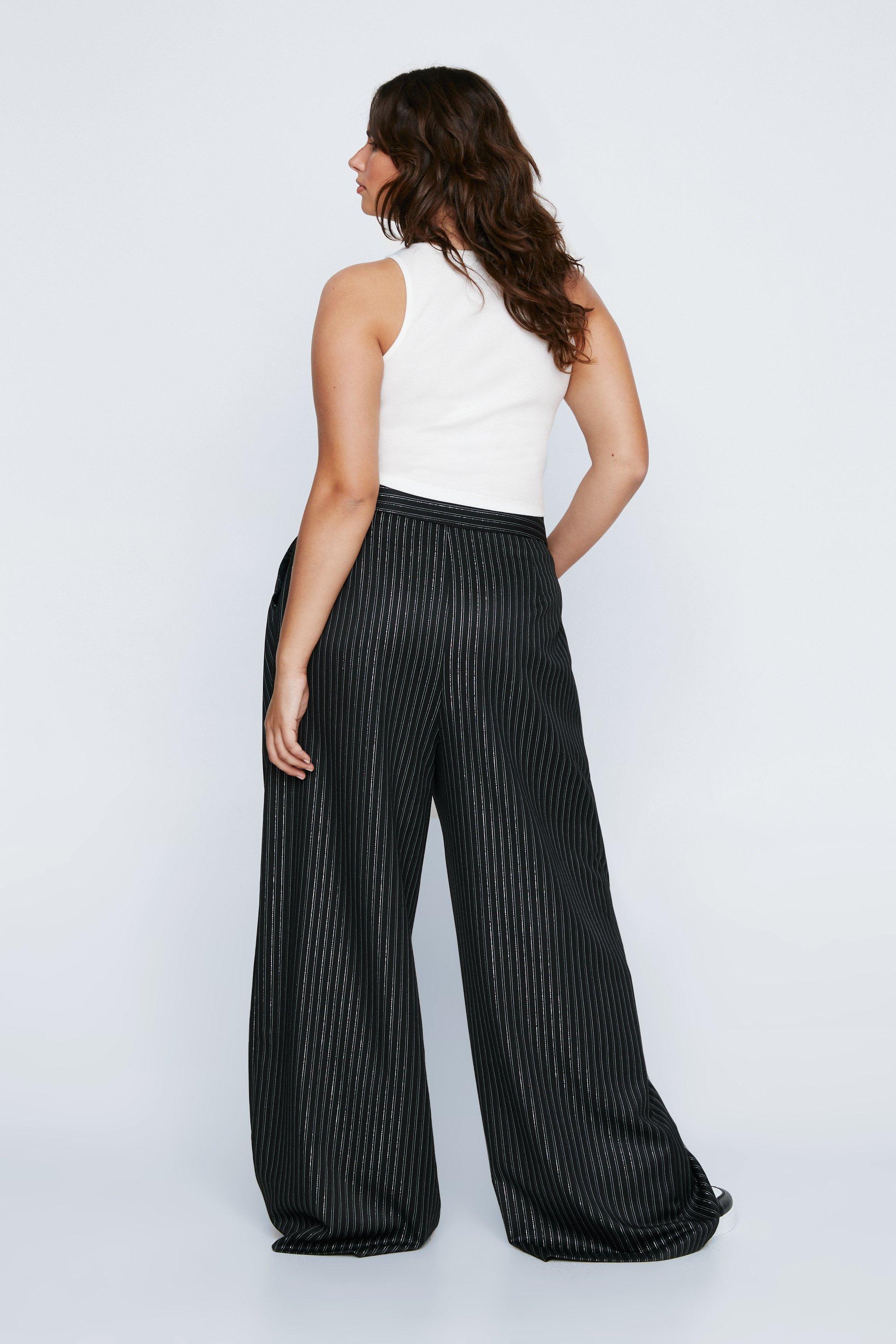 Plus Size Check Tailored Wide Leg Pants