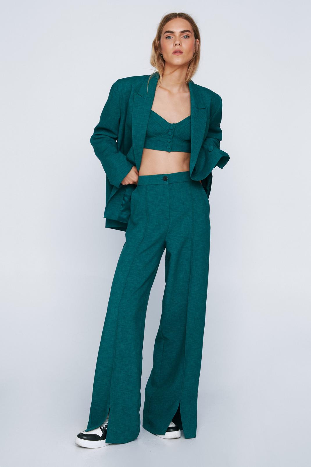 Green Split Front Tailored Wide Leg Pants image number 1