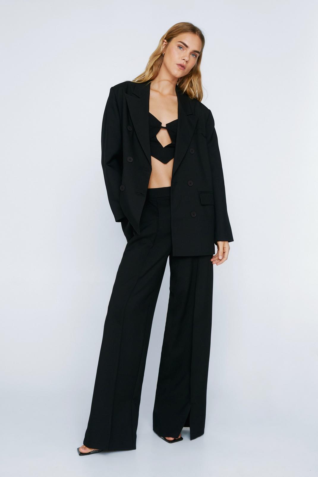 Black Tailored Split Front Wide Leg Trousers image number 1