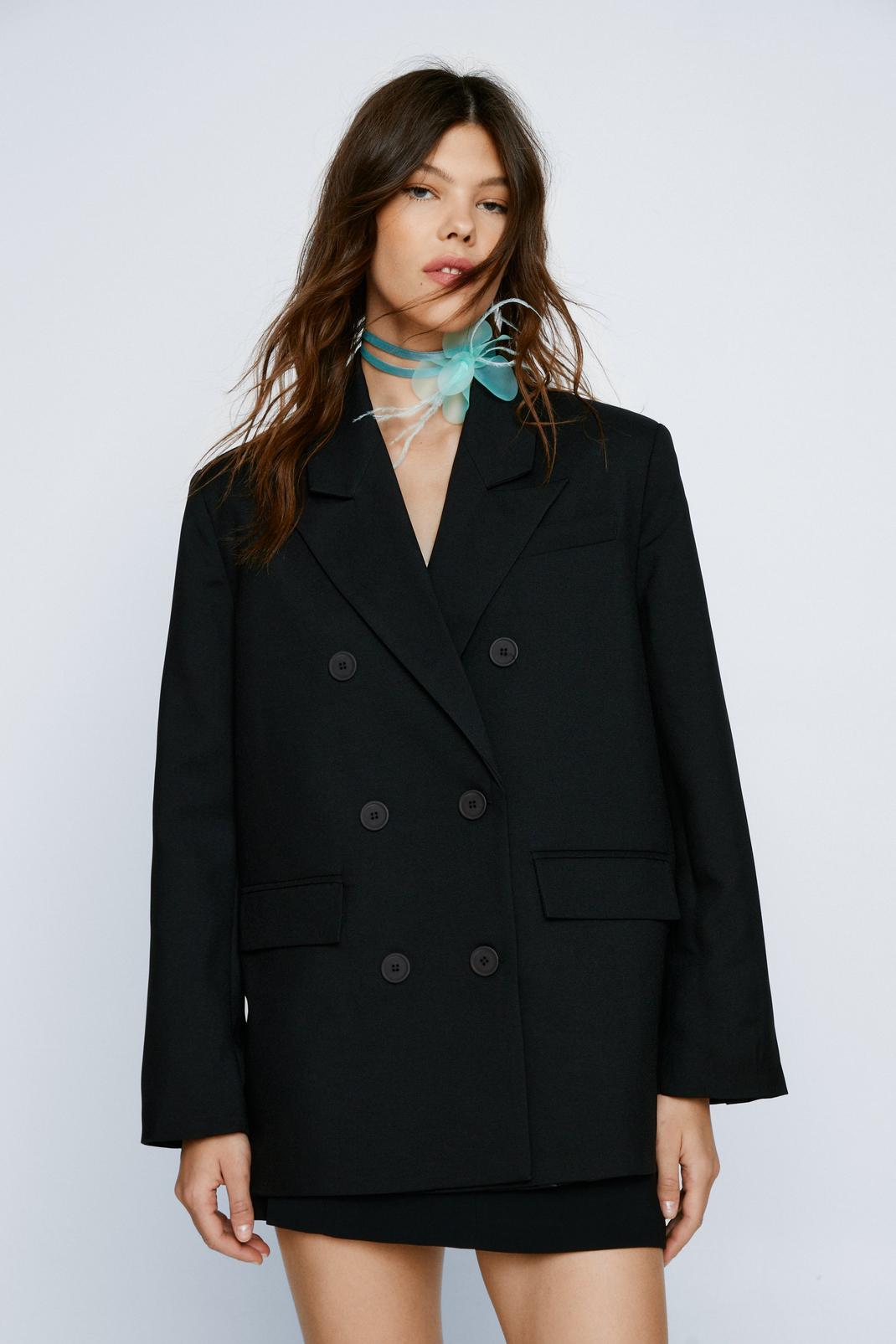 Black Oversized Co-ord Double Breasted Tailored Blazer image number 1