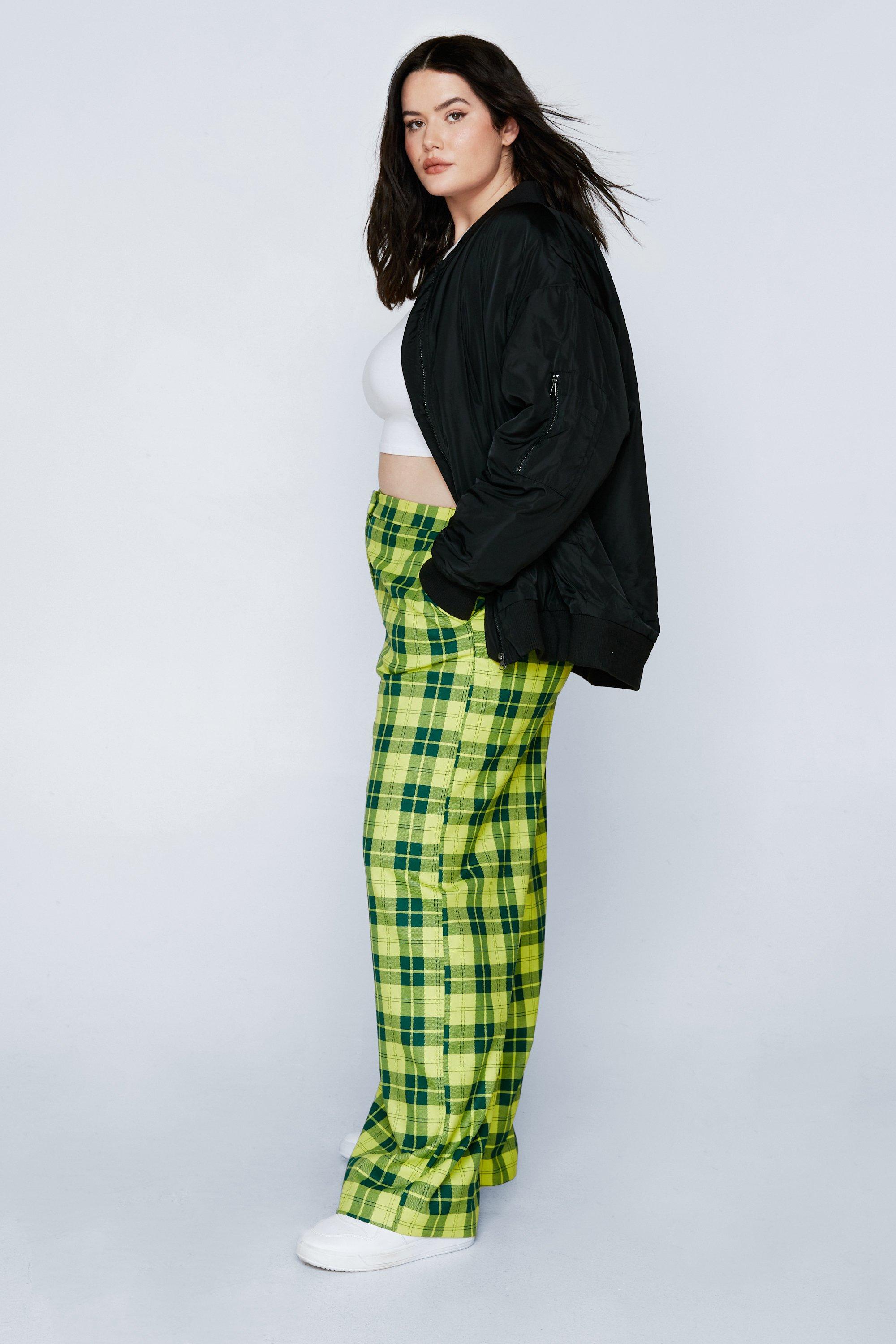 Etched Plaid Wide-Leg Pant