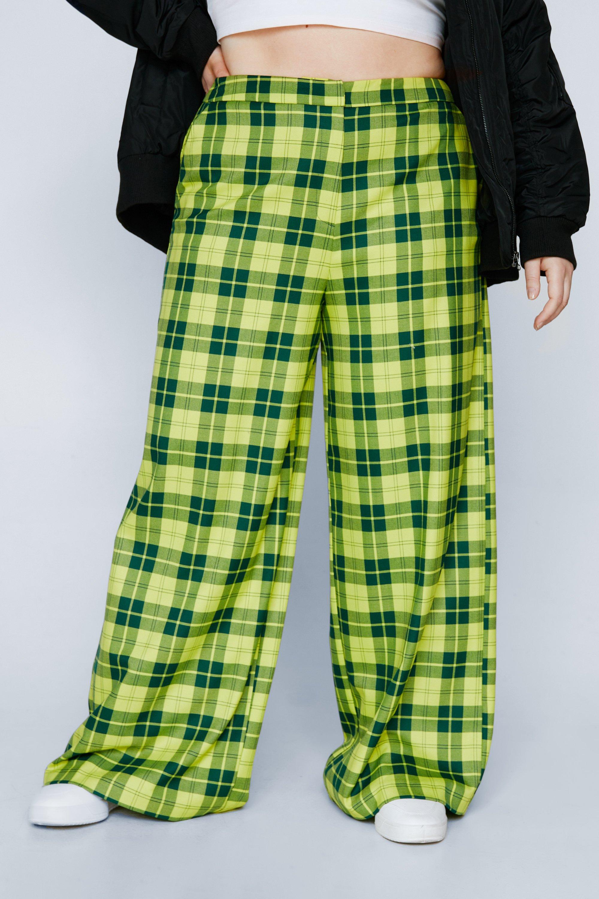 Vintage Plaid Pants Women High Waist Plus Size Wide Leg Casual Female  Trousers Joggers Clothes Streetwear