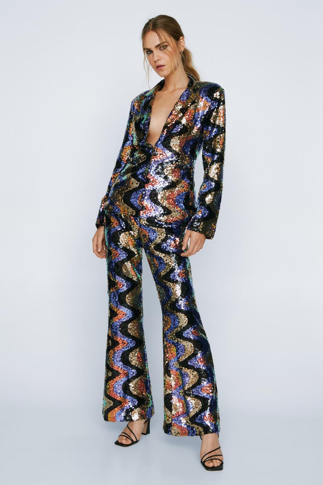 Wave Sequin Flare Leg Trousers | Nasty Gal