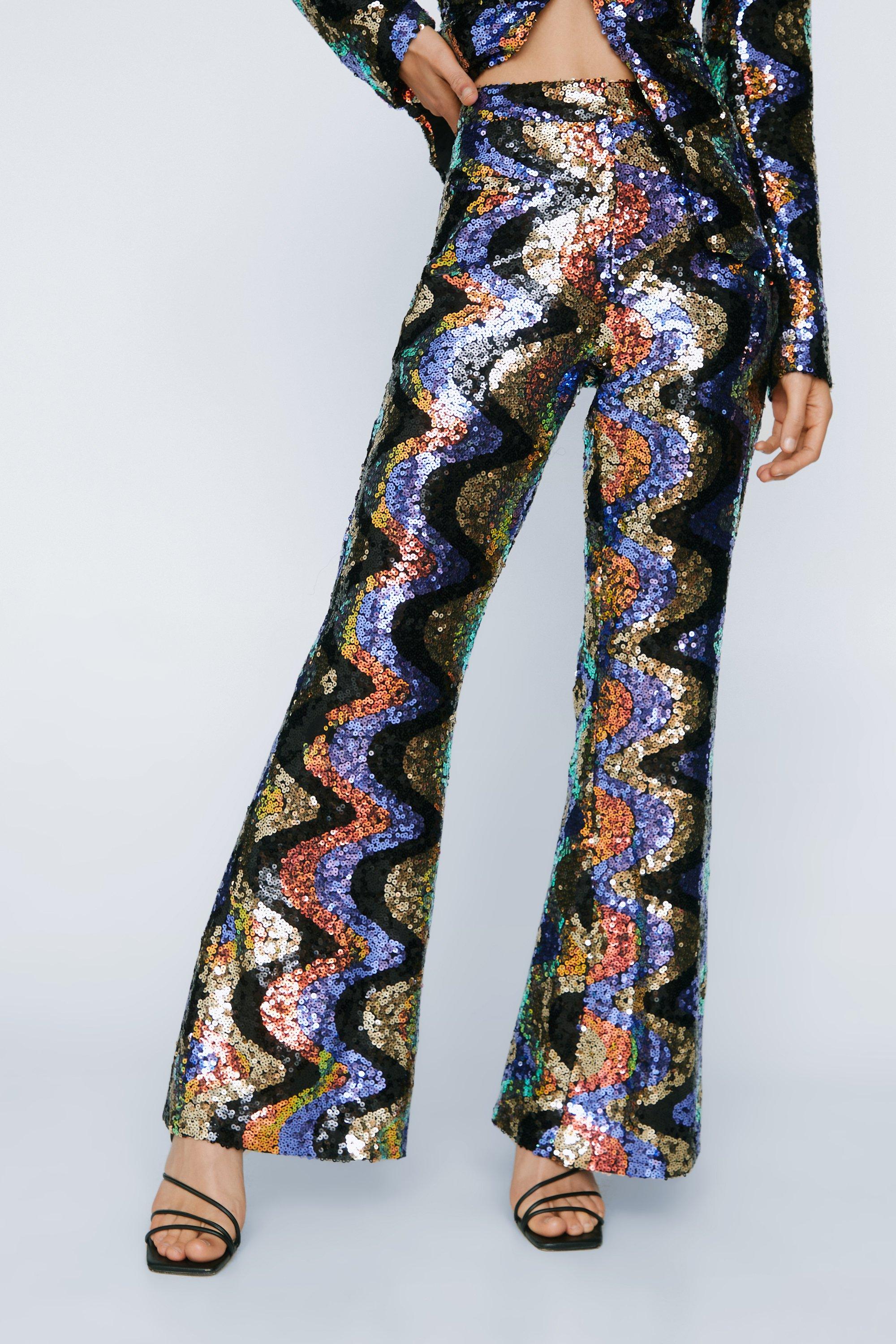 Wave Sequin Flare Leg Trousers