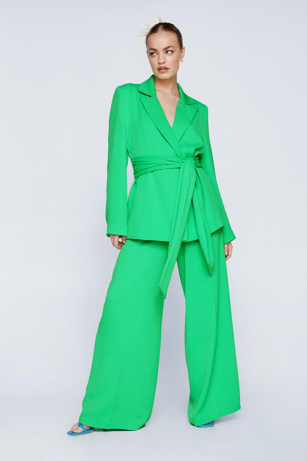Green Satin Crepe Wide Leg Trousers image number 1