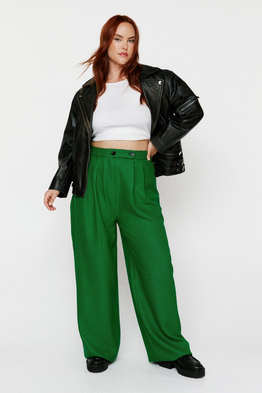 Green Plus Size Super Wide Leg Check Trousers image number 1