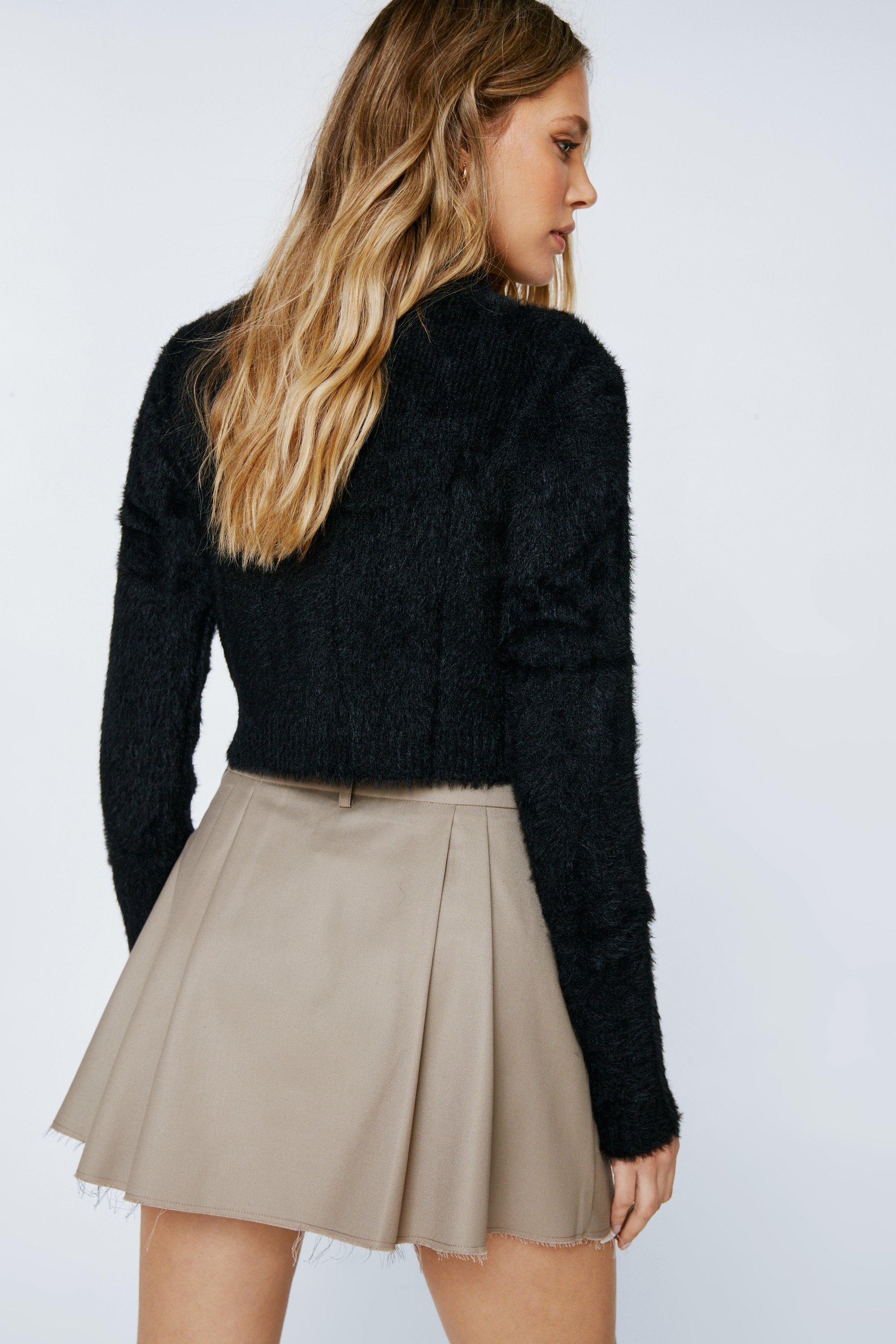 Black fluffy outlet cropped cardigan