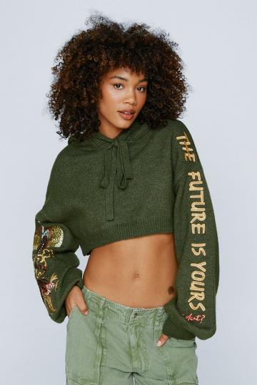 Green Premium Dragon Embroidered Hooded Jumper