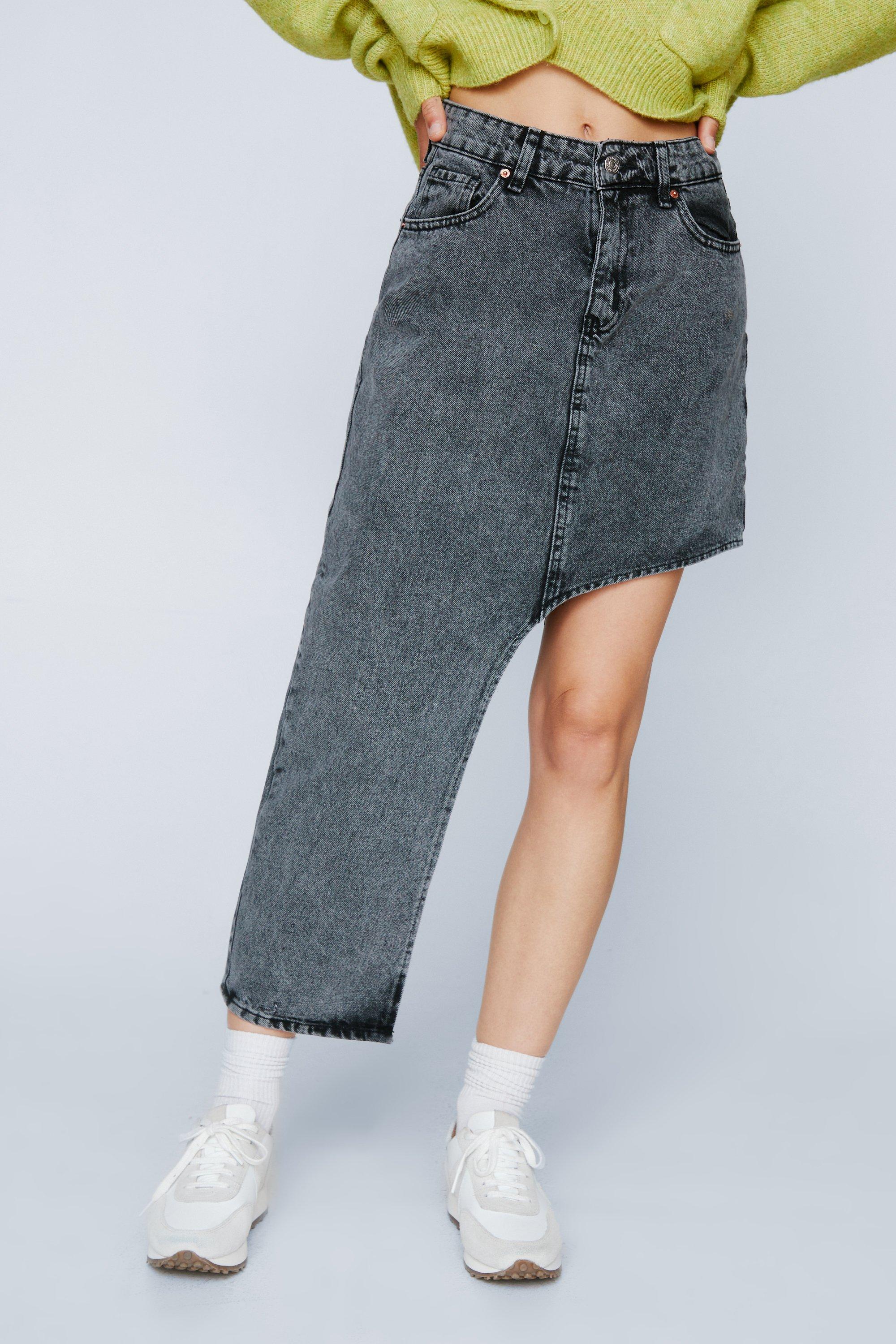 Asymmetric Longline Denim Skirt