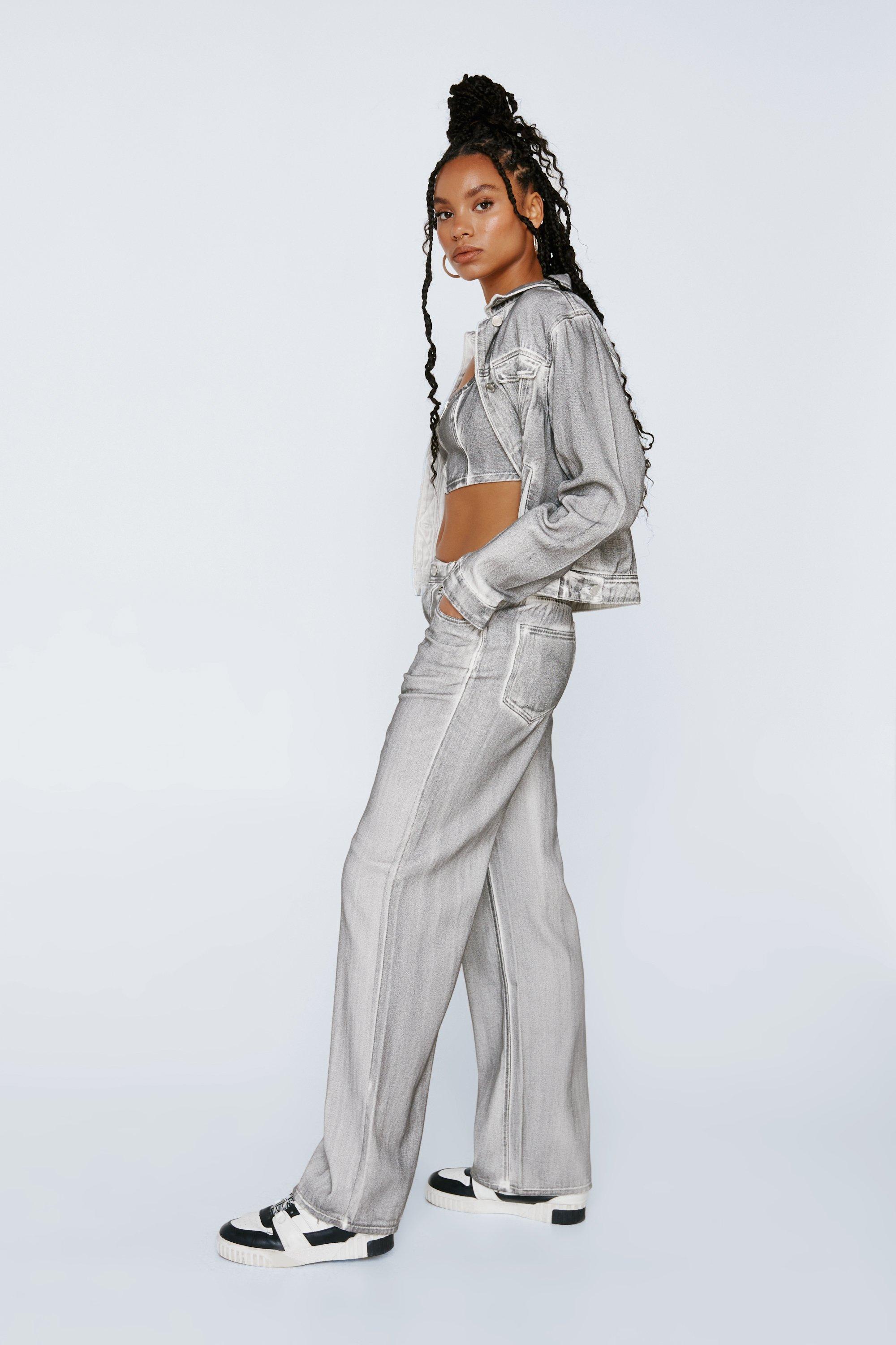 Plus Metallic Coated Denim Straight Leg Jean