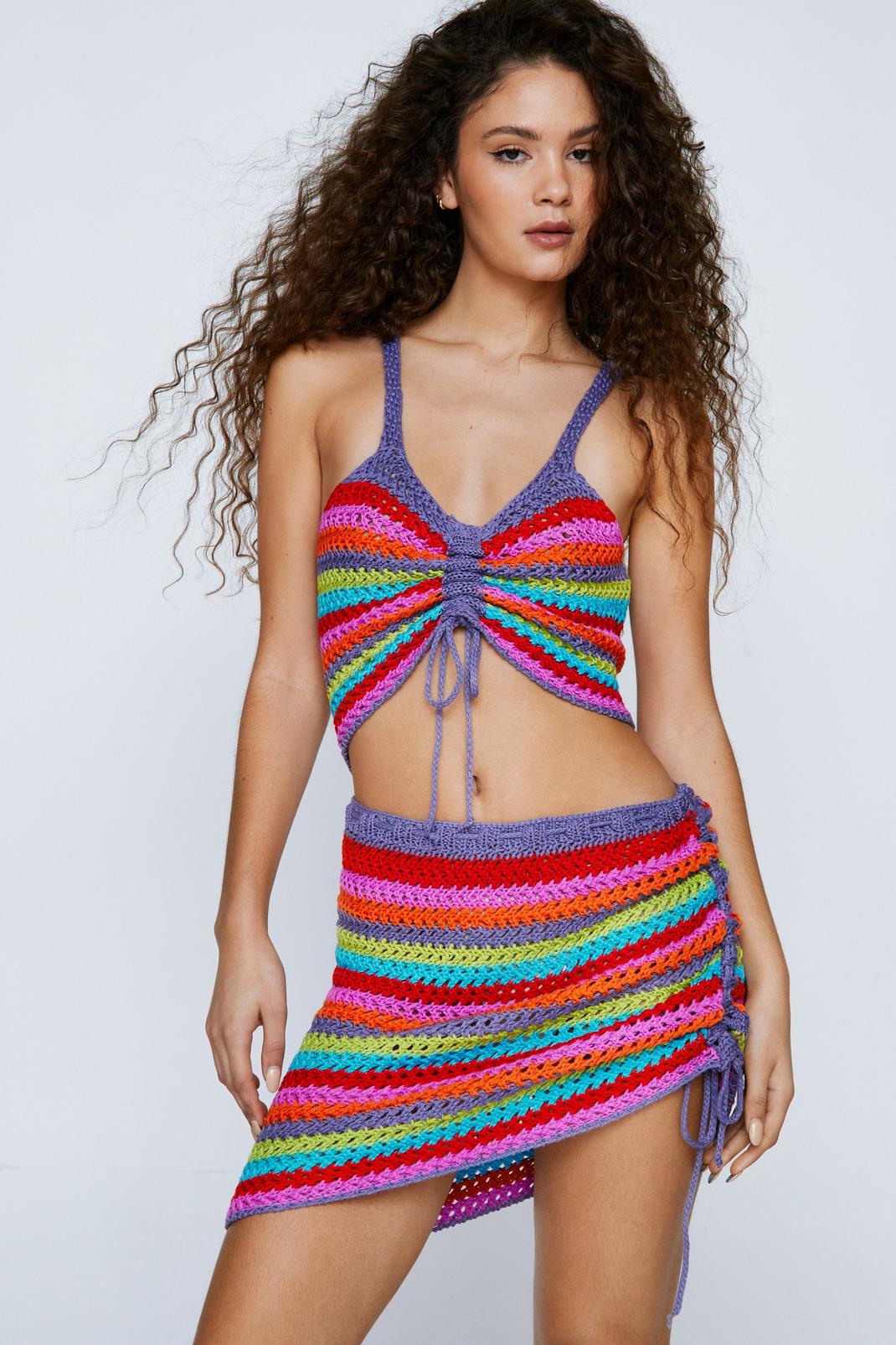 Multi Stripe Crochet Ruched Front Top image number 1