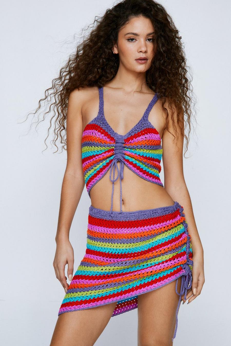 Stripe Crochet Co-ord Ruched Front Top