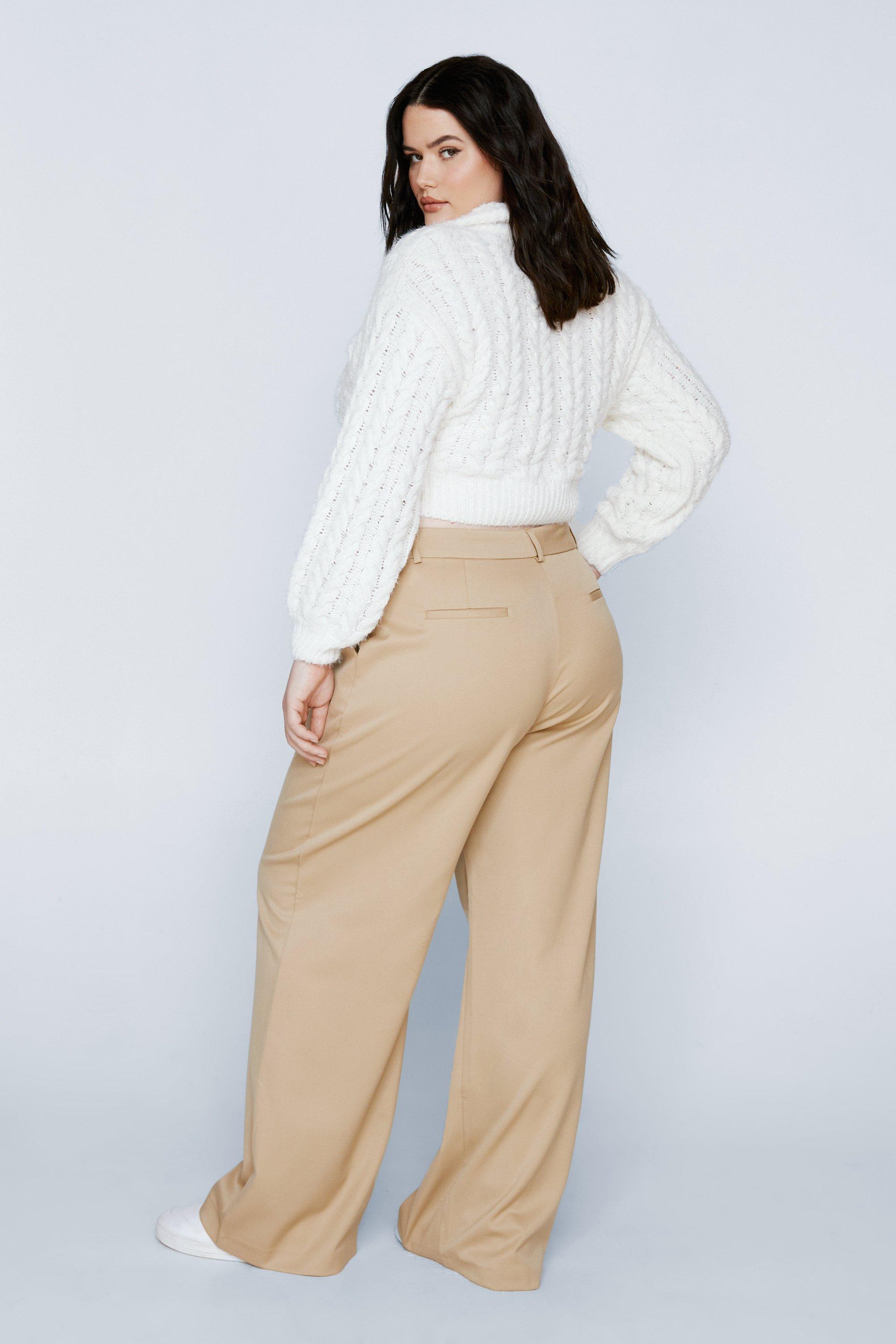 Plus Size Formal Pants, Women's Plus Plain Button Up Straight Leg Occassion  Suit Pants