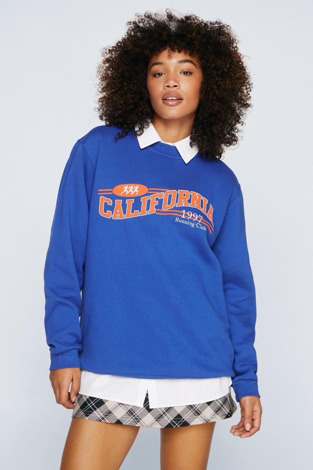 Blue California Oversized Graphic Jumper image number 1