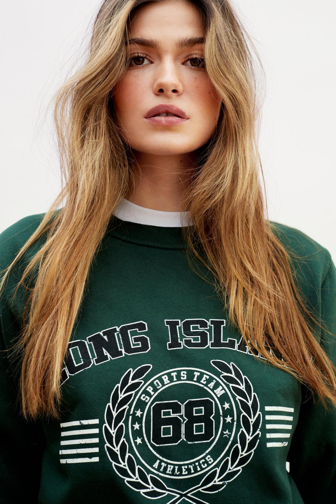 Green Oversized Long Island Graphic Jumper image number 1