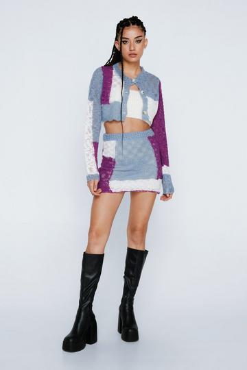 Gauzy Colourblock Knitted Mini Skirt purple