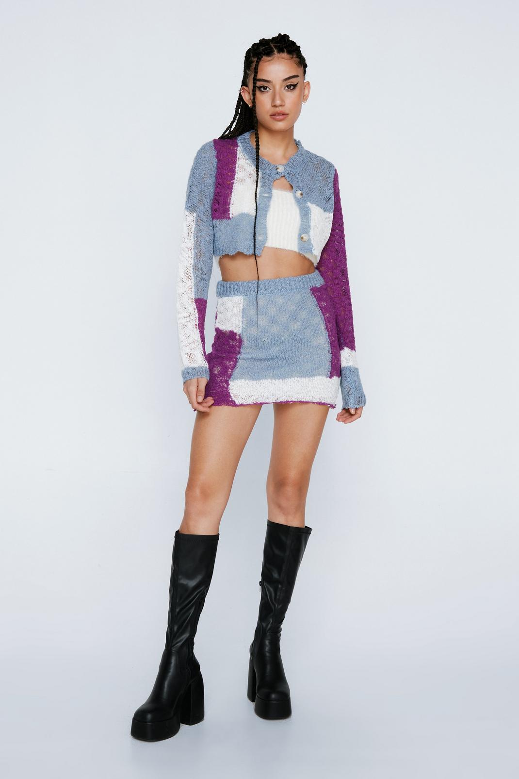 Mini jupe en maille colorblock, Purple image number 1