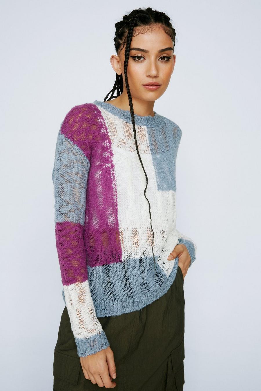 Gauzy Colourblock Knitted Super Crop Sweater