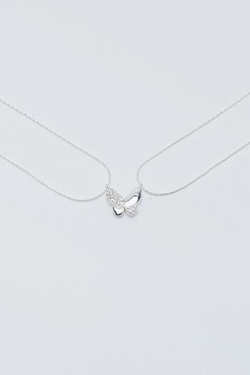 Silver Silver Plated Butterfly Friendship Necklace Set