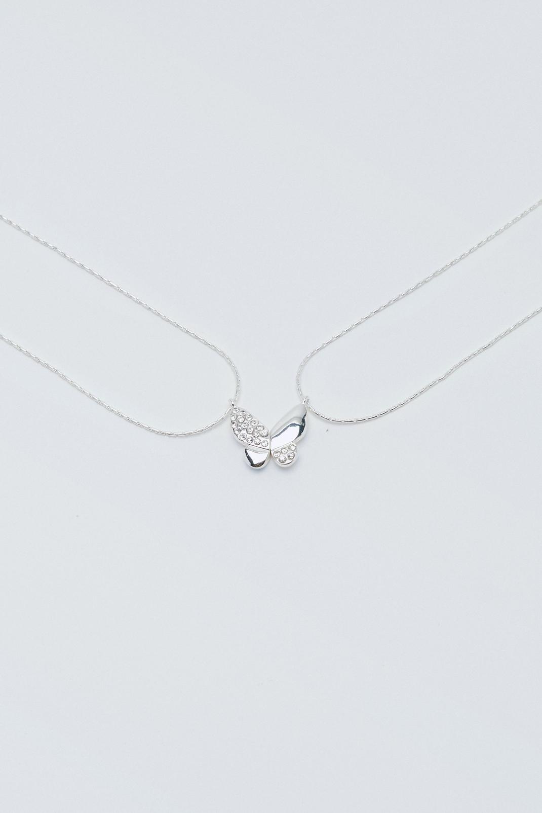 Silver Plated Butterfly Friendship Necklace Set image number 1