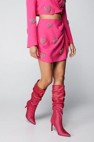 Diamante Slouchy Boots pink
