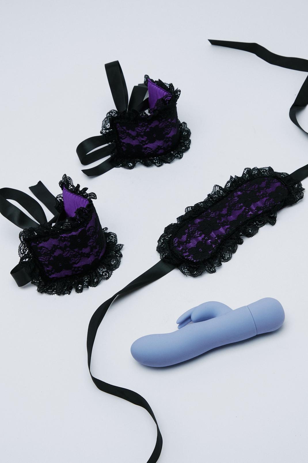 Purple Rabbit Dildo With Handcuffs And Blindfold Set image number 1