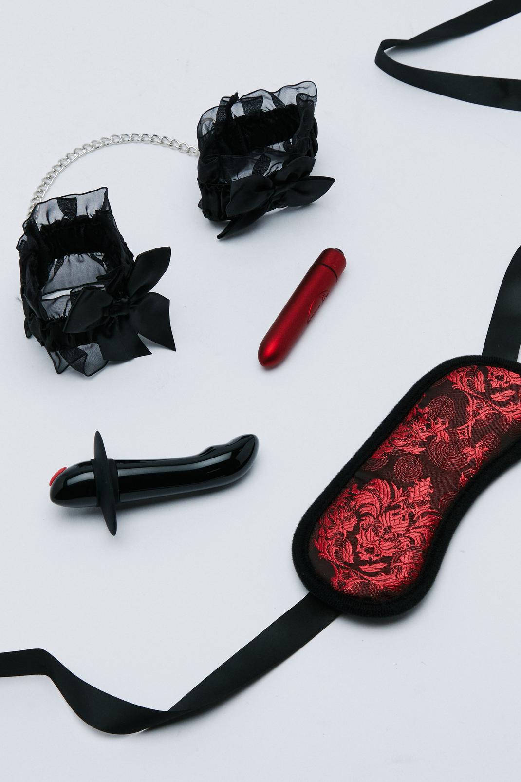 Red Vibrator, Butt Plug, Eye Mask, Restraints Sex Toy Set image number 1