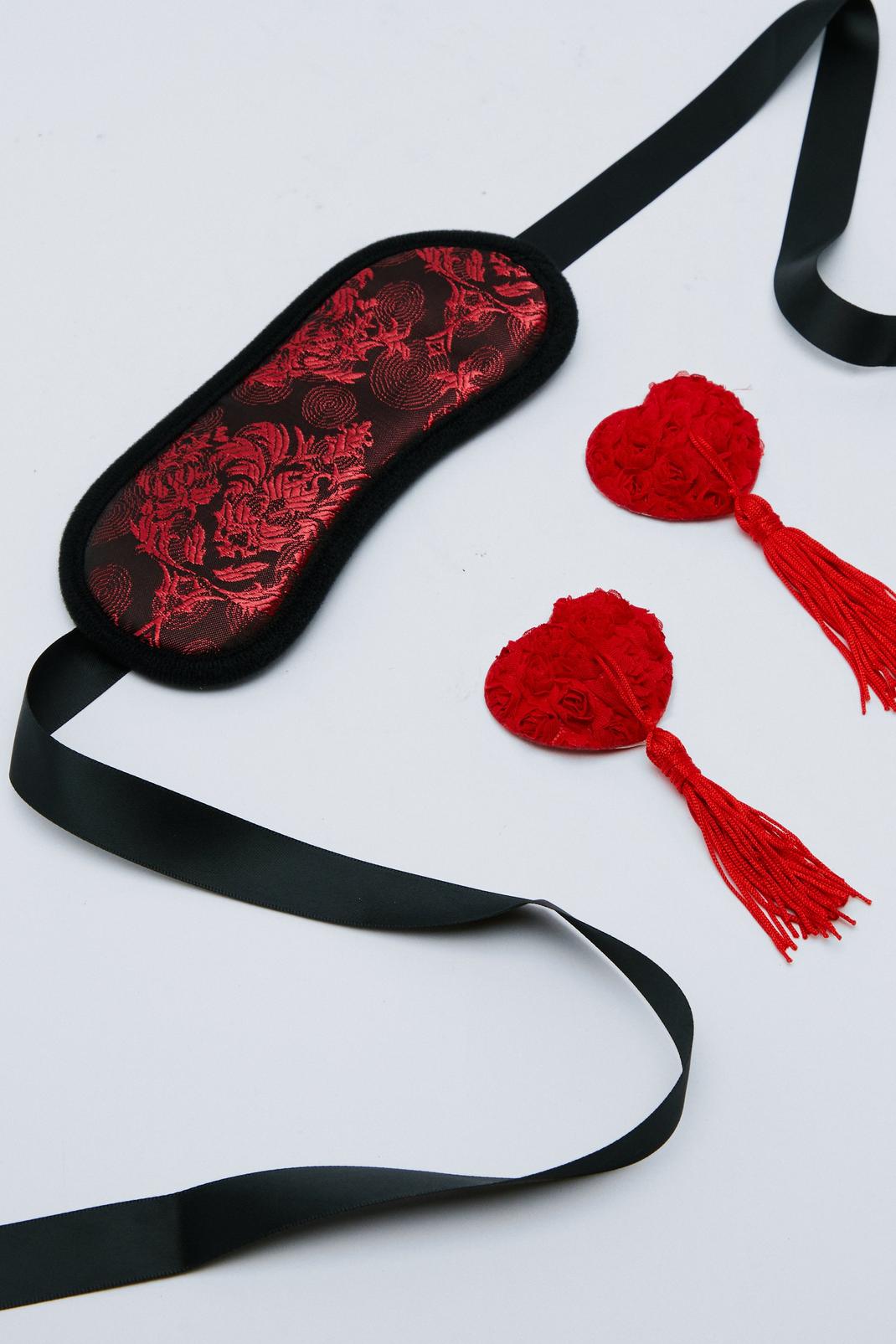 Red Rose Nipple Pasties And Matching Eye Mask image number 1