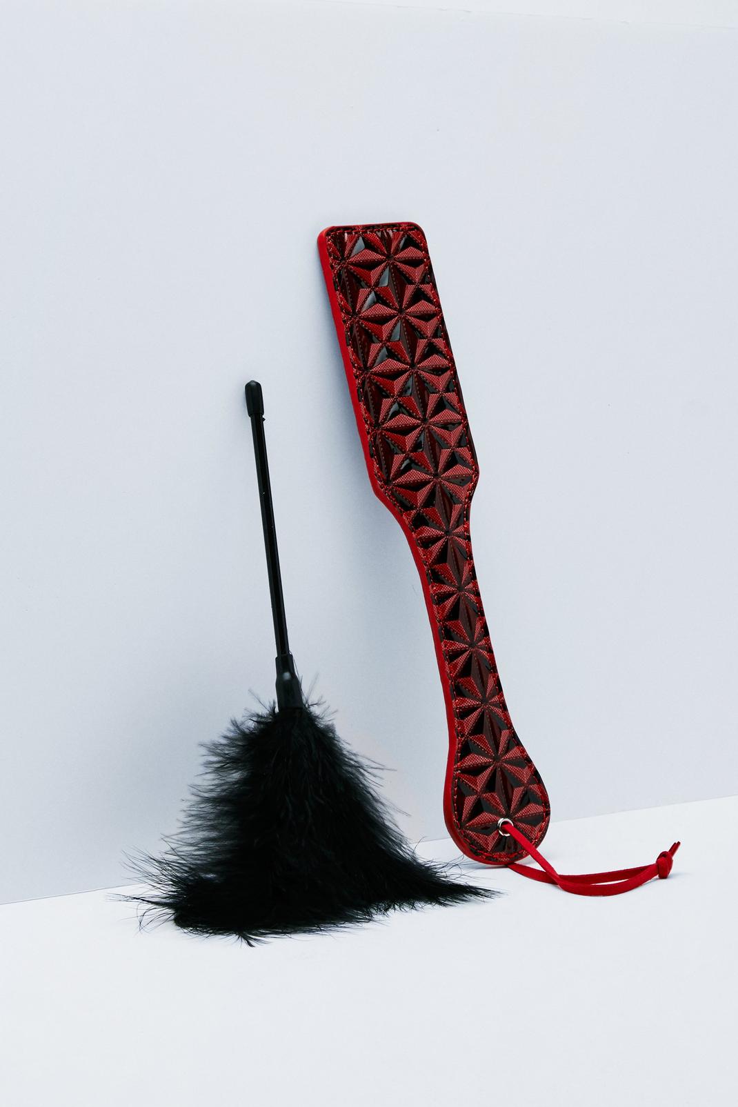 Red Faux Leather Paddle And Tickler image number 1