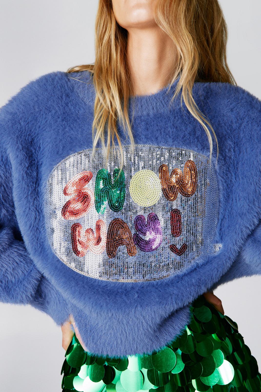 Blue Will Broome Snow Way Fluffy Knitted Christmas Sweater image number 1