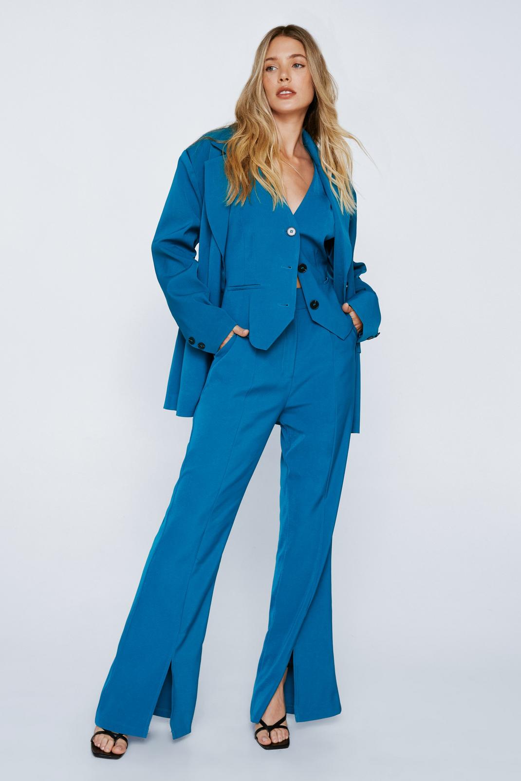Teal Tailored Split Front Wide Leg Trousers image number 1
