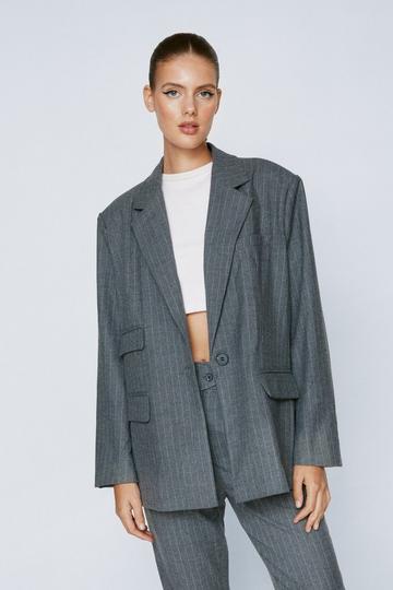 Grey Pinstripe Pocket Detail Tailored Blazer